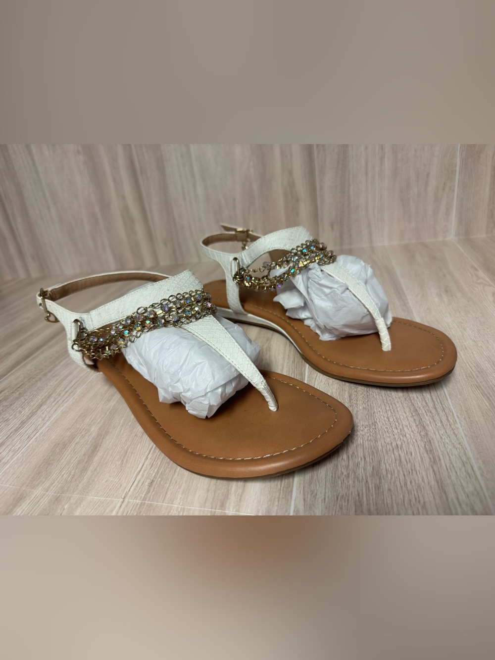 Thalia Sodi White Jeweled T-Strap Sandals